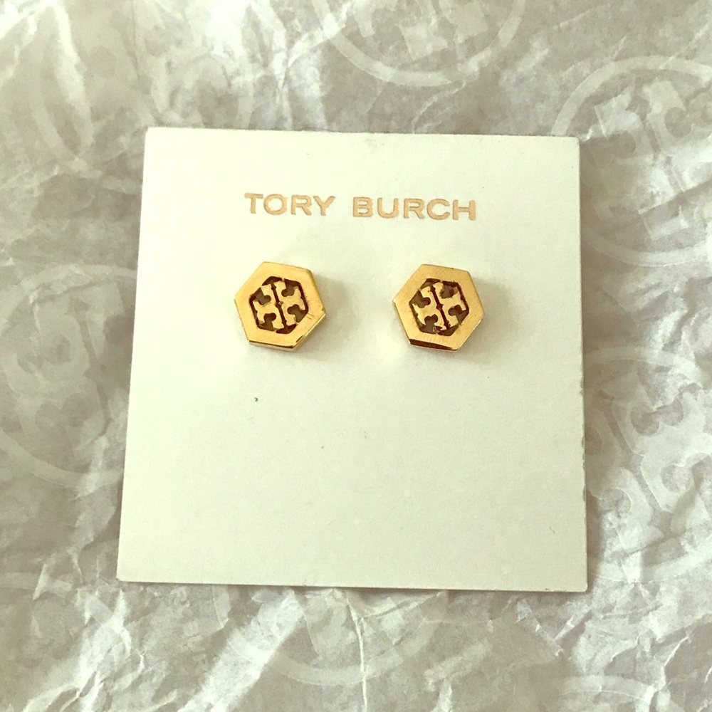 Tory Burch Hex- Logo stud earrings